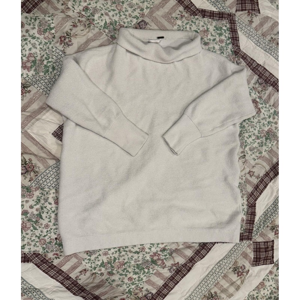 Free People Ottoman Slouchy Tunic in Ecru, Oversized Mock Neck, Ribbed